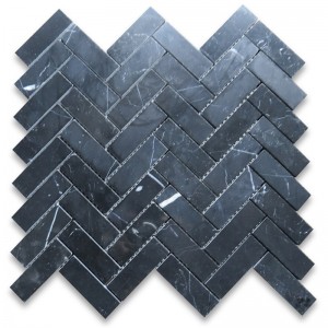 Nero marquina 1x3 Fischgrät Mosaikfliese poliert