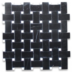 Nero marquina schwarzer Marmor 1x2 korbgewebte Mosaikfliese weiße Punkte geschliffen
